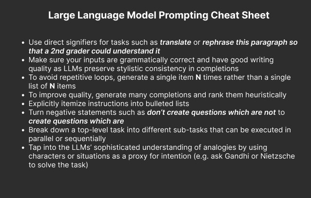 Prompt engineering cheatsheet for large language models